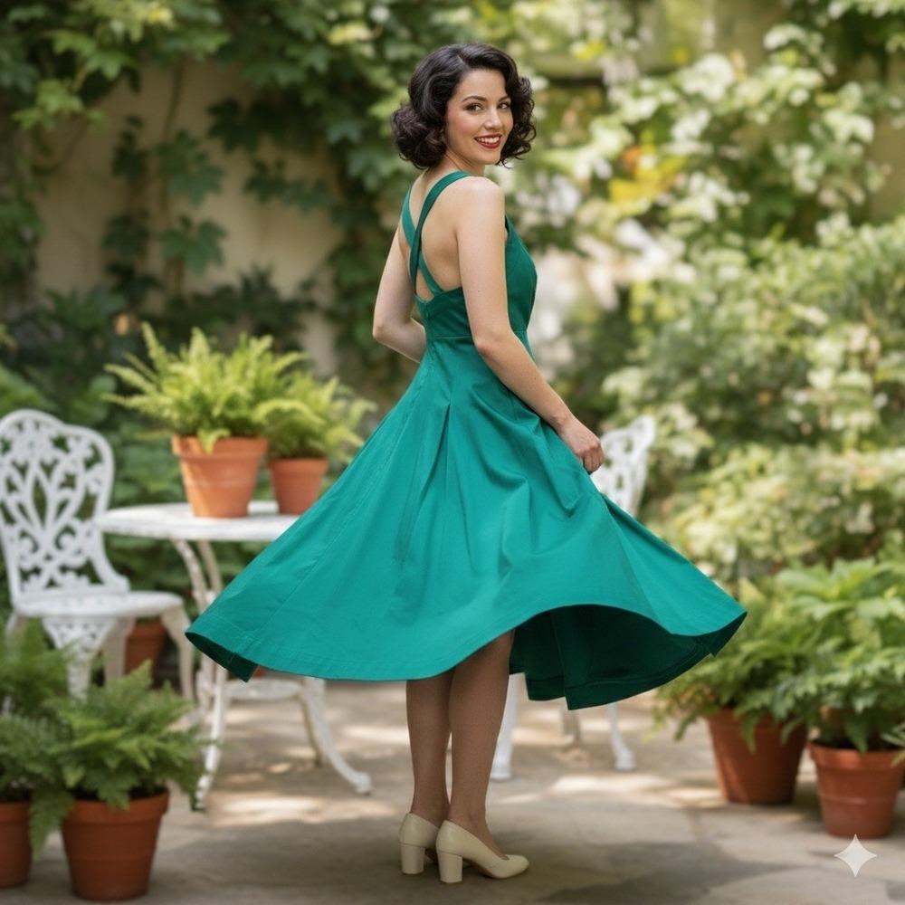 VTG Marvin Richards Emerald Green Dress 10 Y2K Retro Rockabilly‎ Fit Flare